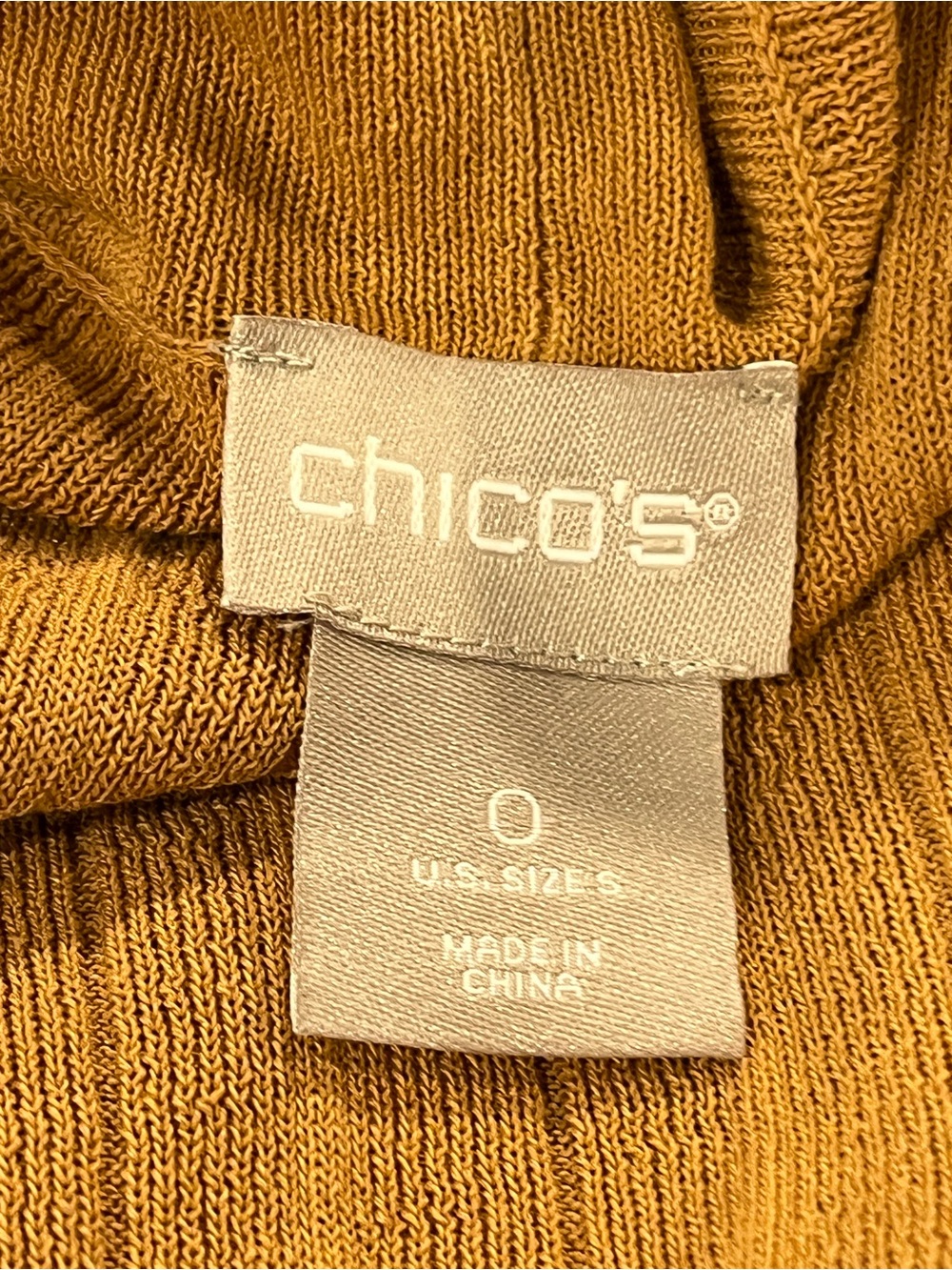 Chico's Long Open-Front Ribbed Cardigan Sweater in Camel color - Picture 7 of 9